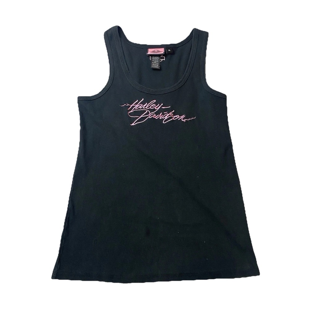 Y2k 2000s Harley Davidson Pink Black Biker Tank Top XL Chopper Grunge